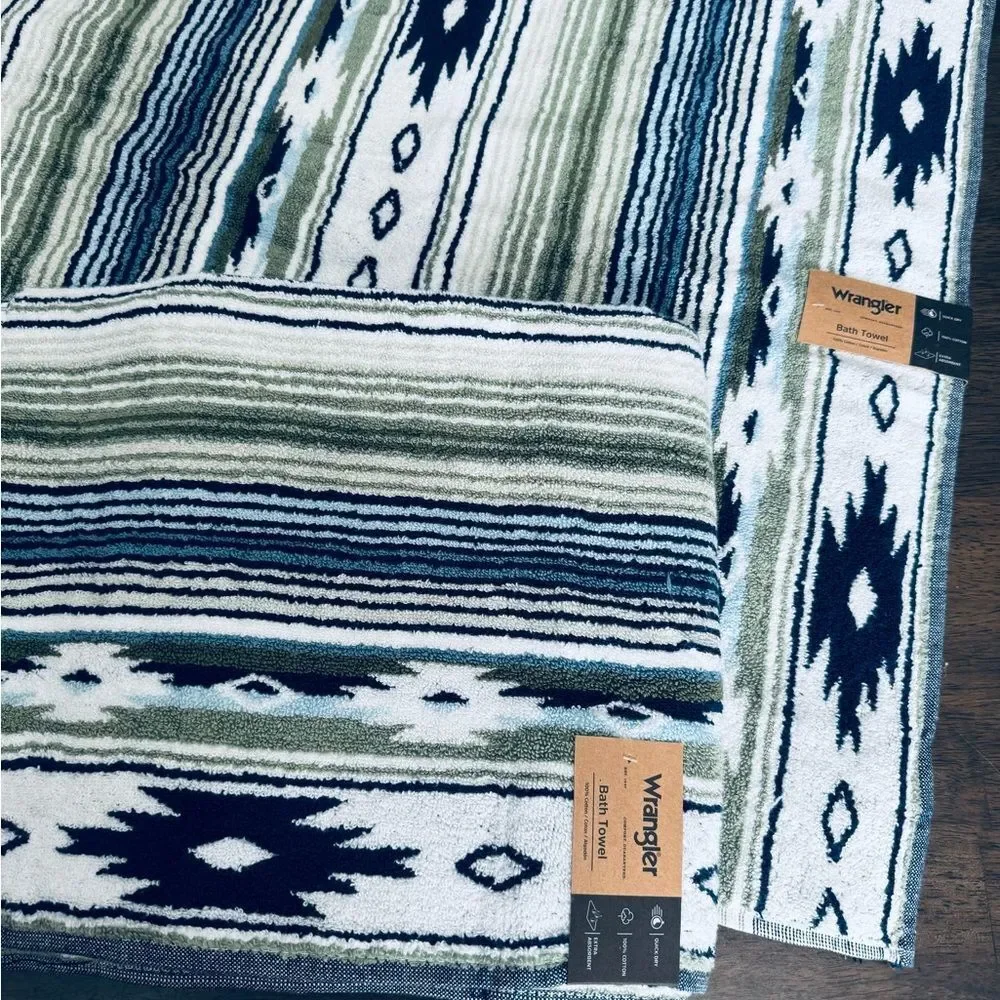Wrangler 2-ct Western Aztec Blue Green Tribal Boho Bath Towels Set